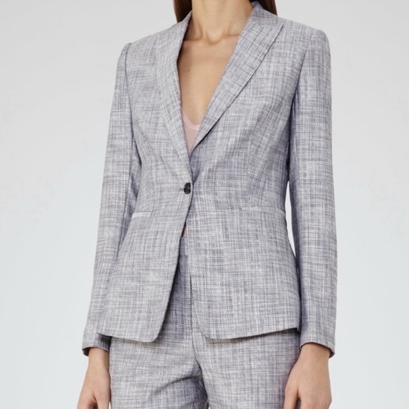 REISS Remi Jacket Single-Breasted Blazer 4 Gray Blue Jacket Coat Women's - Picture 1 of 9